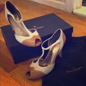 Brooks Brothers Tan and Natural Peep Toe Pump